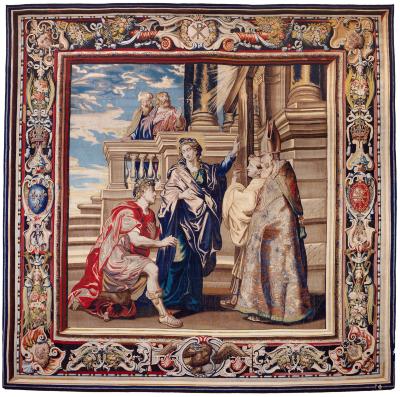 Image for Tapestry showing Constantine Worshiping the True Cross, Indicated by Saint Helena
