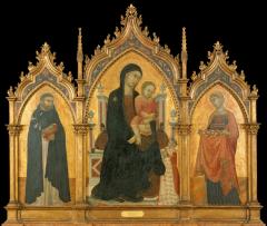 Image for Madonna and Child Enthroned with Donors and Saints Dominic and Elizabeth of Hungary (triptych: center)