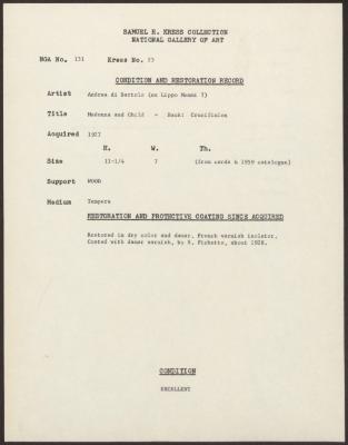 Image for K0023 - Condition and restoration record, circa 1950s-1960s