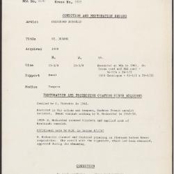 Image for K1555 - Condition and restoration record, circa 1950s-1960s