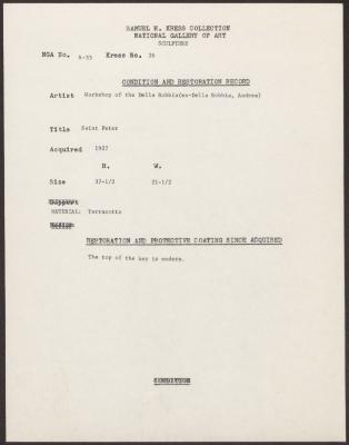 Image for K0026 - Condition and restoration record, circa 1950s-1960s