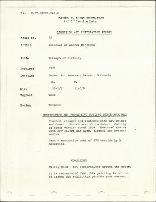 Image for K0010 - Condition and restoration record, circa 1950s-1960s