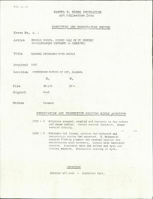 Image for K0001 - Condition and restoration record, circa 1950s-1960s
