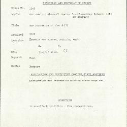 Image for K1049 - Condition and restoration record, circa 1950s-1960s