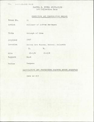 Image for K0011 - Condition and restoration record, circa 1950s-1960s