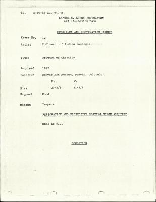 Image for K0012 - Condition and restoration record, circa 1950s-1960s
