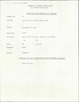 Image for K0013 - Condition and restoration record, circa 1950s-1960s