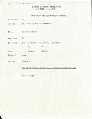 Image for K0014 - Condition and restoration record, circa 1950s-1960s