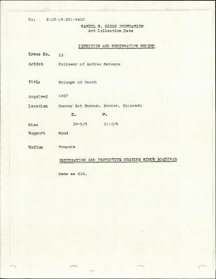 Image for K0015 - Condition and restoration record, circa 1950s-1960s