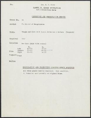 Image for K0016 - Condition and restoration record, circa 1950s-1960s