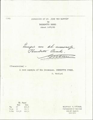 Image for K0018 - Expert opinion by A. Venturi, circa 1920s-1930s