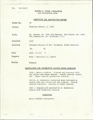 Image for K0019 - Condition and restoration record, circa 1950s-1960s