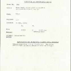 Image for K1916 - Condition and restoration record, circa 1950s-1960s
