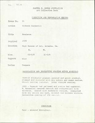 Image for K0021 - Condition and restoration record, circa 1950s-1960s