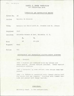 Image for K0024 - Condition and restoration record, circa 1950s-1960s