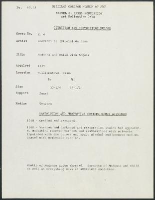 Image for K0004 - Condition and restoration record, circa 1950s-1960s