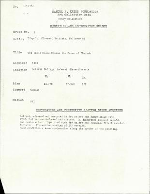 Image for K0005 - Condition and restoration record, circa 1950s-1960s