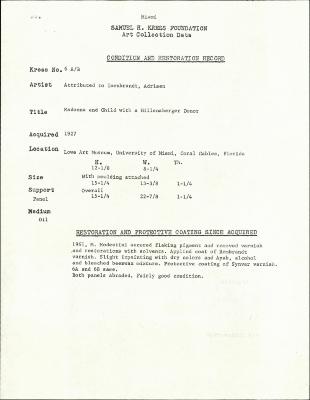 Image for K0006A - Condition and restoration record, circa 1950s-1960s