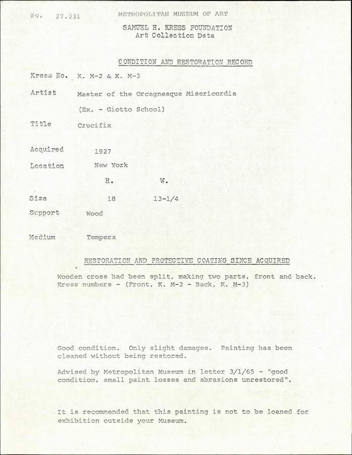 Image for K00M2 - Condition and restoration record, circa 1950s-1960s