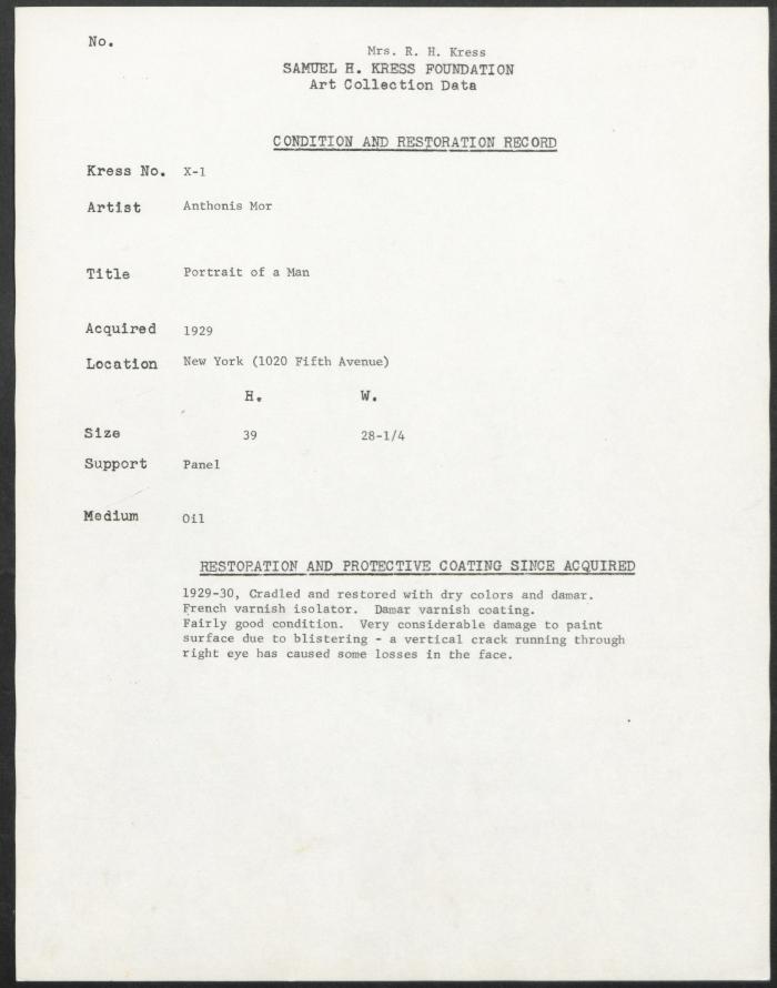 Image for K00X1 - Condition and restoration record, circa 1950s-1960s