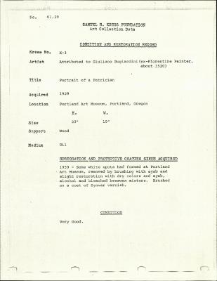 Image for K00X3 - Condition and restoration record, circa 1950s-1960s