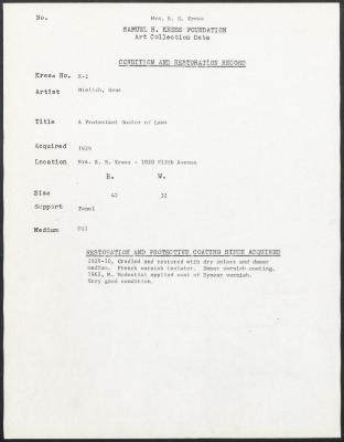 Image for K00X2 - Condition and restoration record, circa 1950s-1960s