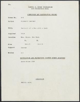 Image for K00X6 - Condition and restoration record, circa 1950s-1960s