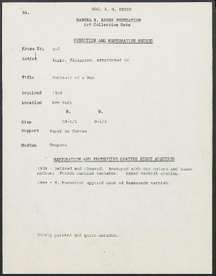 Image for K00X7 - Condition and restoration record, circa 1950s-1960s