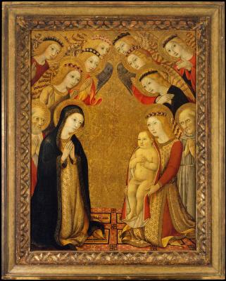 Image for The Virgin in Adoration of the Christ Child with Saints Bernard and Bernardino and Angels