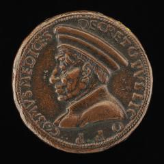 Image for Cosimo de' Medici, 1389-1464, Pater Patriae [obverse]; Florence Holding an Orb and Triple Olive Branch [reverse]