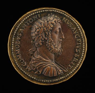 Image for Commodus, Emperor, reigned A.D. 177-192 [obverse]; Salus Feeding a Serpent [reverse]
