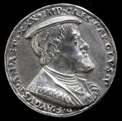 Image for Charles V, 1500-1558, King of Spain 1516-1556, Holy Roman Emperor 1519 [obverse]; Inscription in a Wreath [reverse]