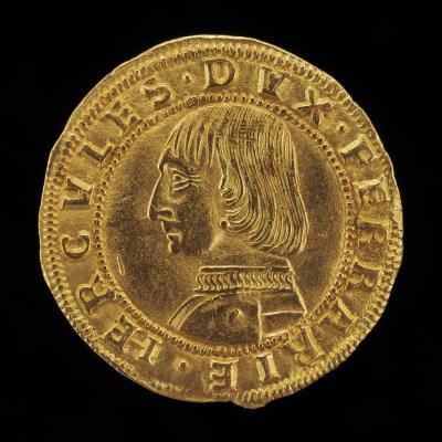 Image for Ercole I d'Este, 1431-1505, 2nd Duke of Ferrara, Modena, and Reggio 1471 [obverse]; Christ Rising from the Tomb Holding a Banner [reverse]