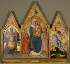 Image for Virgin and Child Enthroned with the Archangel Michael, and Saints Lawrence, Stephen, George
