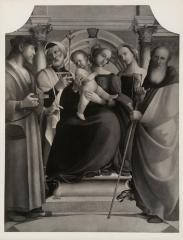 Image for Madonna Enthroned with Christ Child and Saints Panteleon, Joseph, Prisca (?), and Anthony Abbott