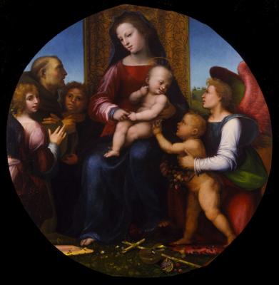 Image for Virgin and Child with the Infant St. John the Baptist, St. Francis, and Three Angels